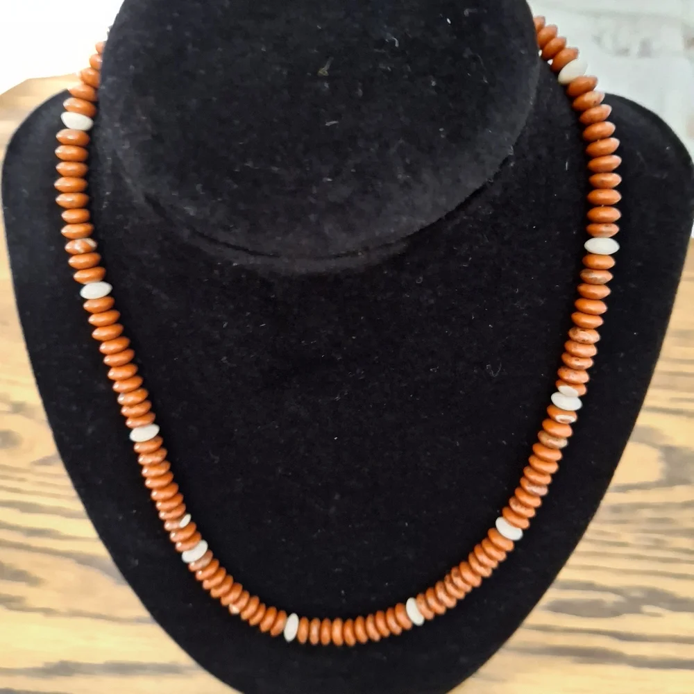 Necklace Red Jasper And Petrified Wood Beaded 18